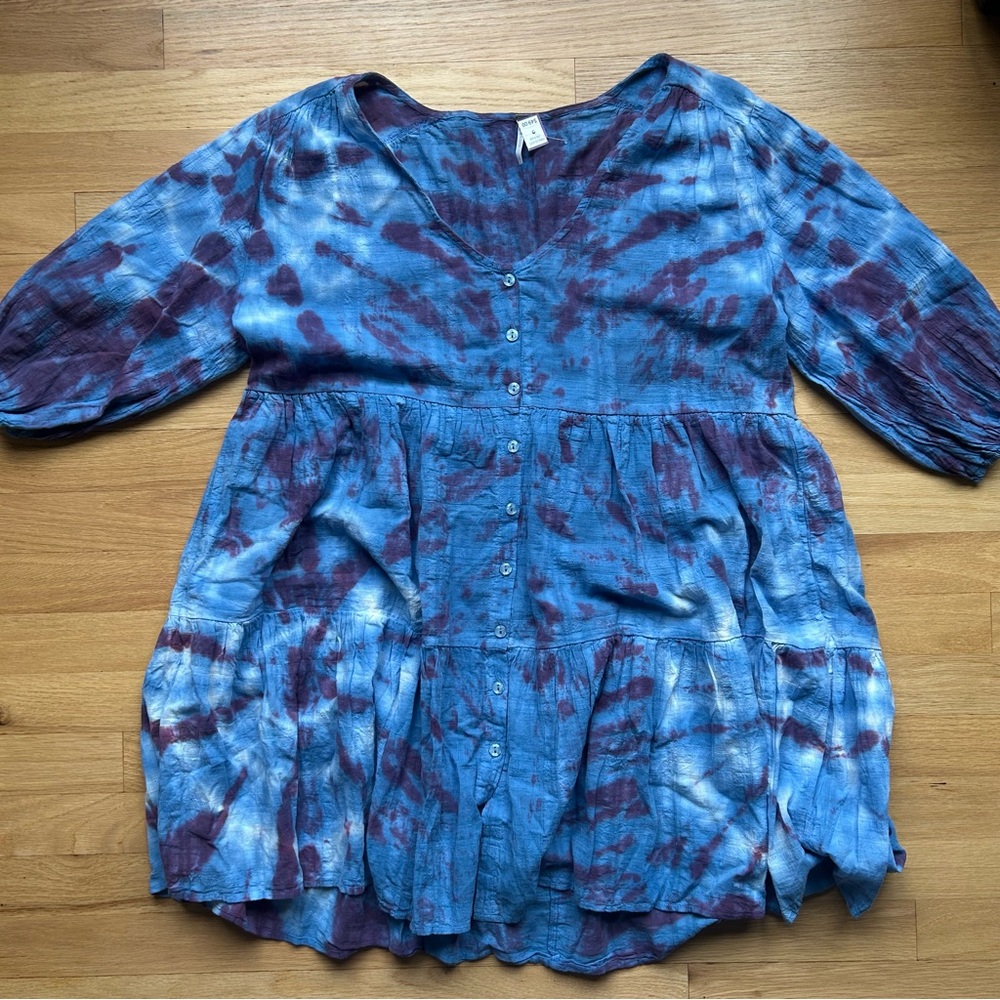 Young Fabulous & Broke Mini Dress Blue Purple Tie Dye Oversize Relaxed Fit NWOT - Picture 3 of 5